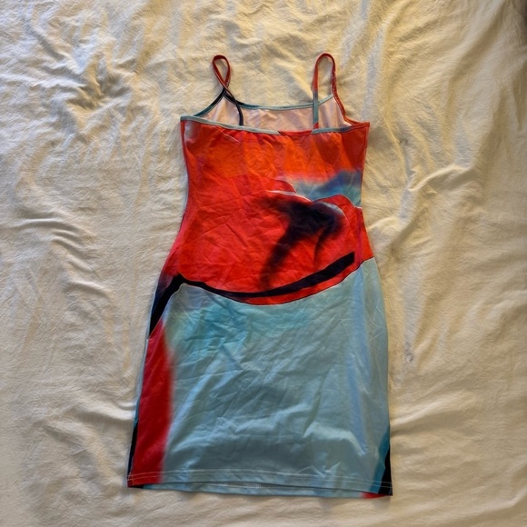 Blue and red graphic floral bodycon mini tank dress | size small - Picture 2 of 6